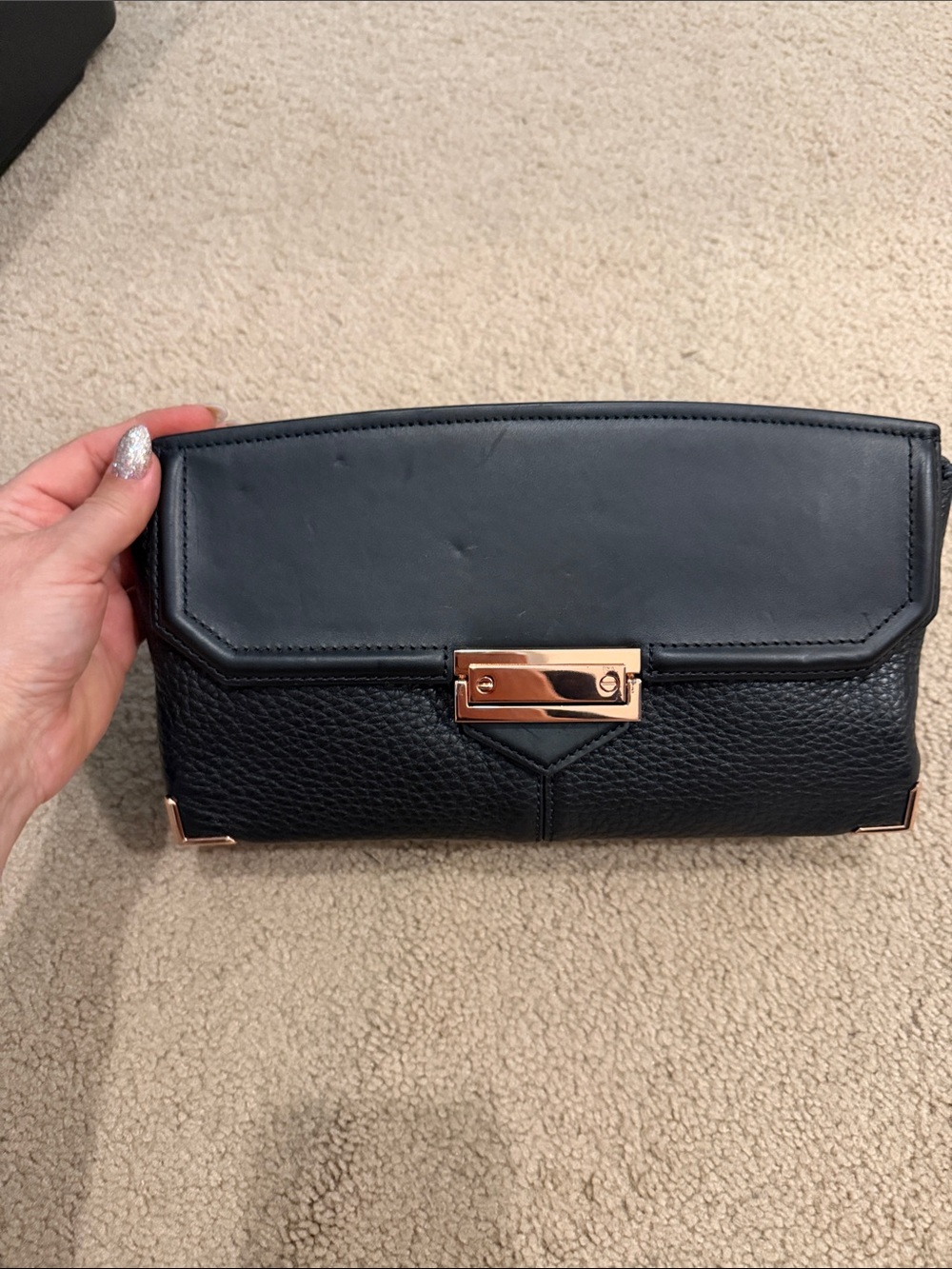 NEW Alexander Wang Black Leather Clutch with Rose Gold Hardware - Women's Clutch